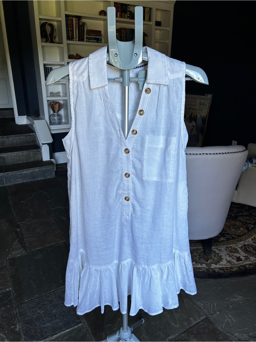 Anthro/pilcro. Women’s XS Sleeveless White Button-Front Ruffle Hem Dress